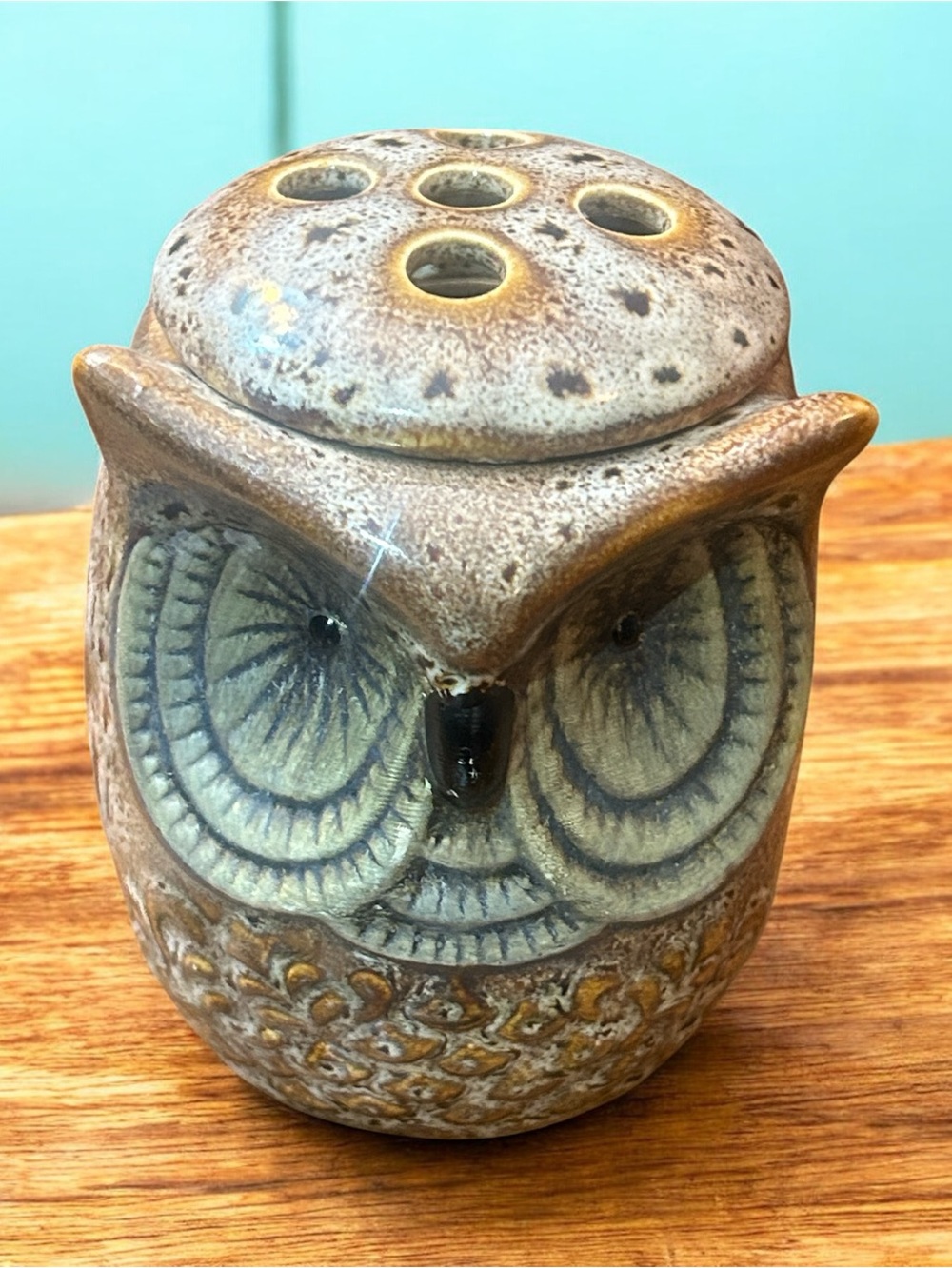 Handcrafted Ceramic Owl Figurine and Incense Burner - Dual Use Item